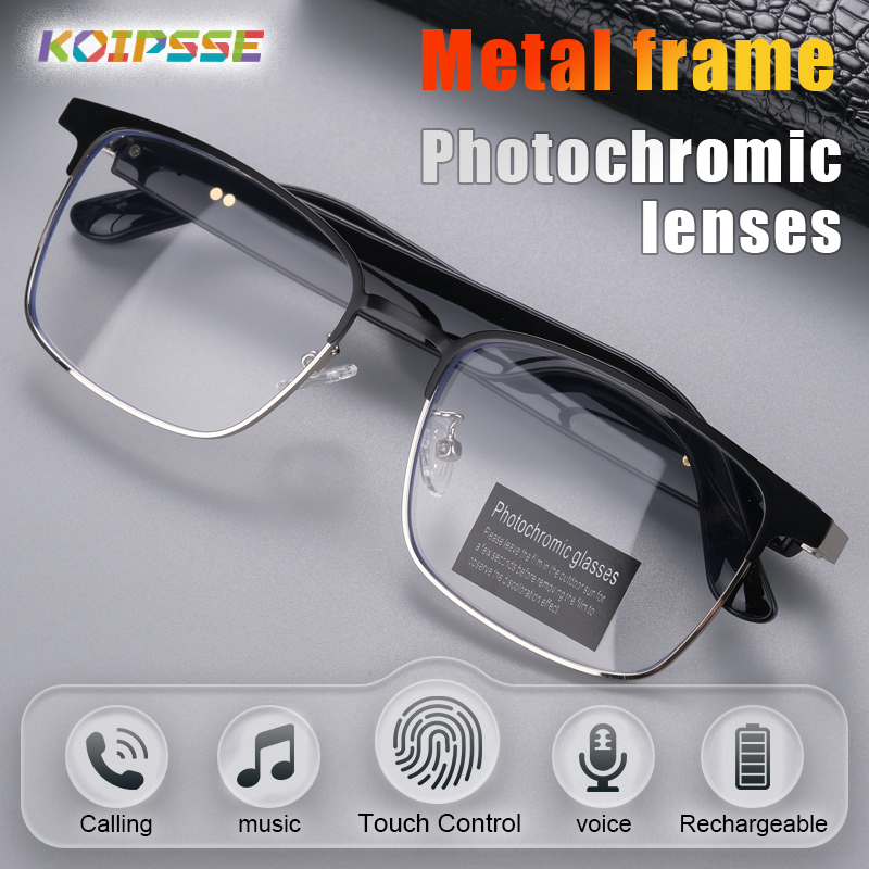 Metal Photo Panel - โคอิสเซ่แว่นตาอัจฉริยะกรอบโลหะ เลนส์เปลี่ยนสีได้ ชุดหูฟังบลูทูธไร้สายมัลติฟังก์ชั่น โทรแบบสัมผัสคู่ สำหรับผู้ชายและผู้หญิง