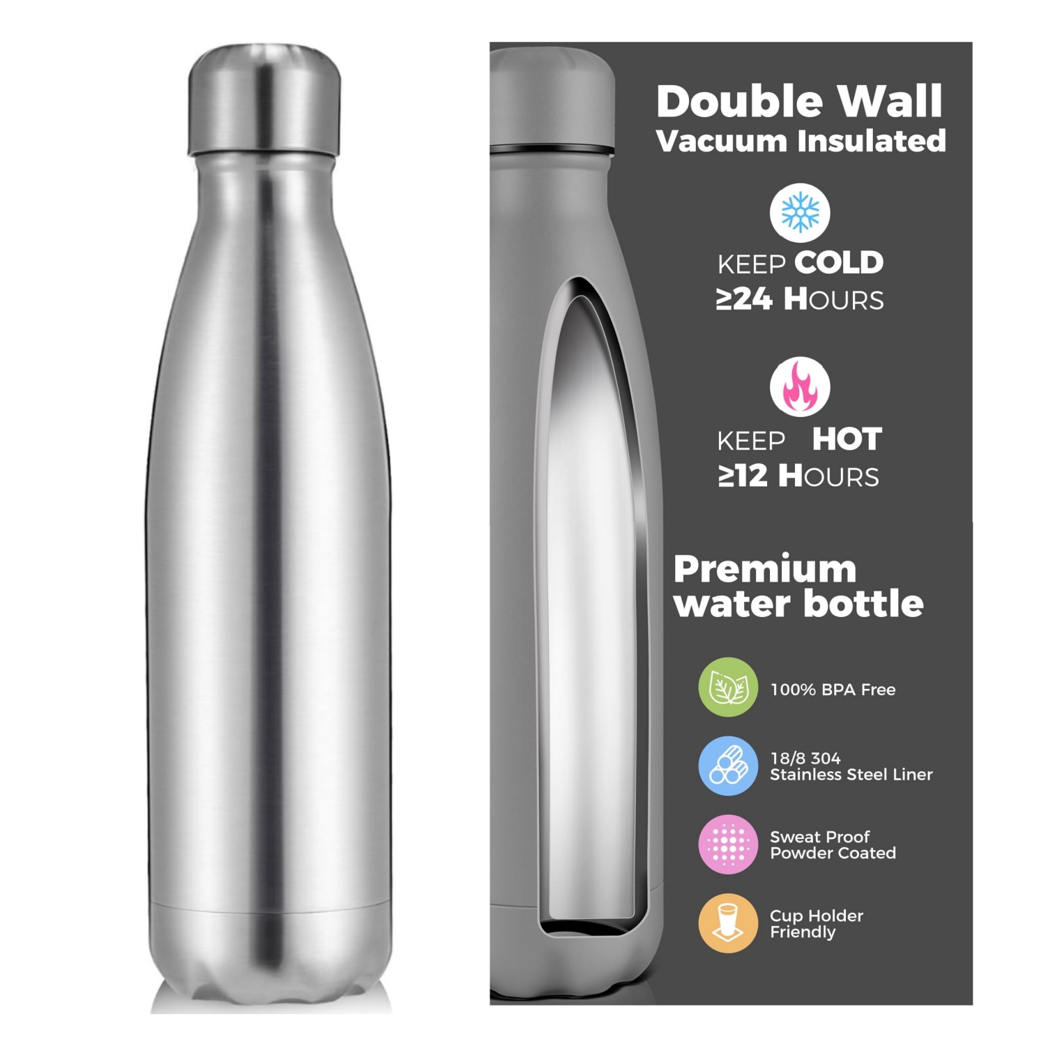 Water Bottle Blank - กระติกน้ำเก็บความร้อนความเย็น สแตนเลสสองชั้น สำหรับกิจกรรมกลางแจ้ง ขนาด 500/750/1000 มล.