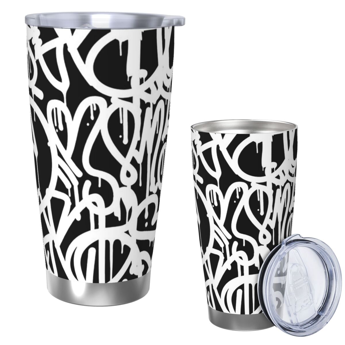 สีดําและสีขาว Graffiti สแตนเลส - Tumbler 20Oz White บทวิจารณ์และราคา